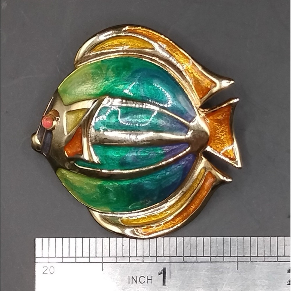 Vintage Liz Claiborne Enamel Fish Brooch Gold Tone